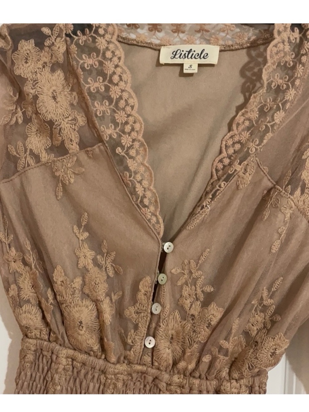 Listicle Blush Lace Maxi Dress with Sheer Floral Overlay - Picture 7 of 8